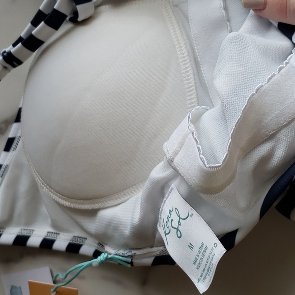 Kona Sol Navy & White Striped 2 Ring Back Side Sinch Swimsuit Size M (8-10) - Picture 12 of 12